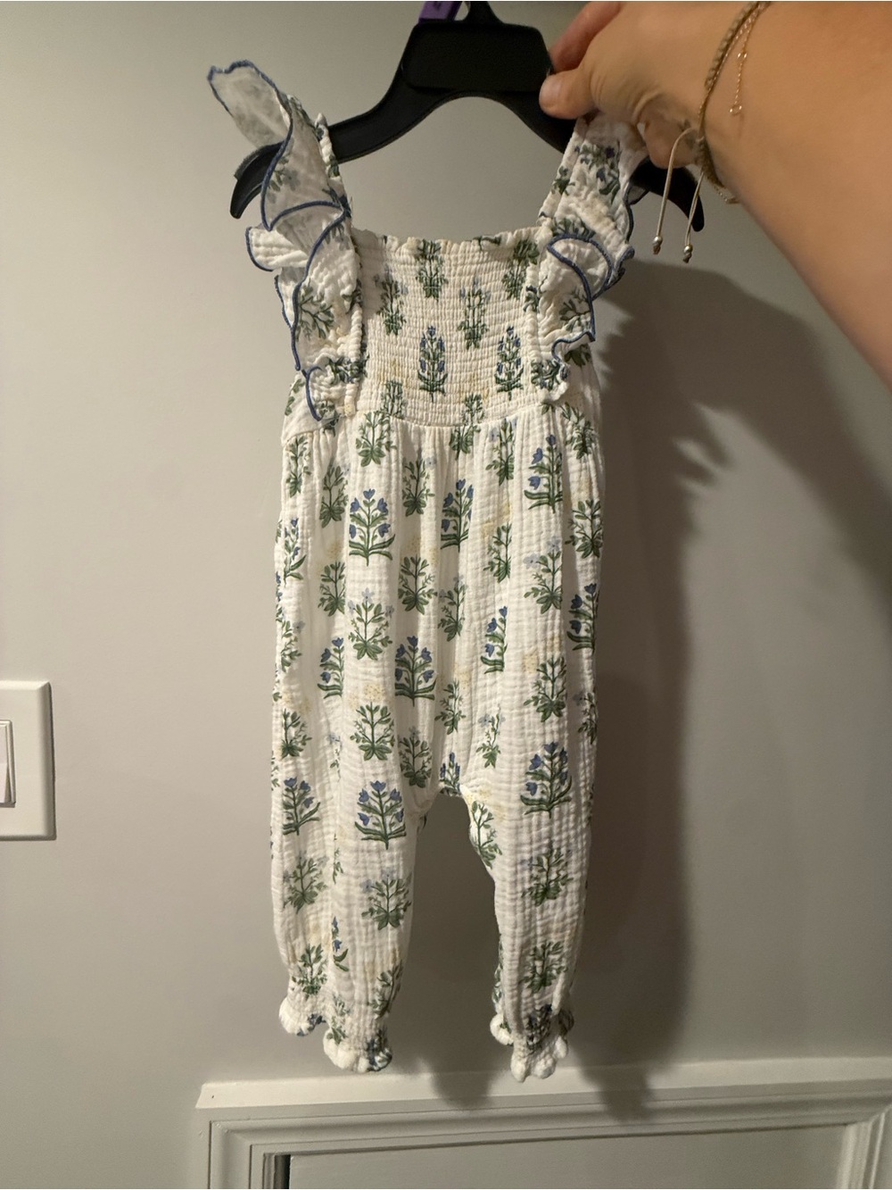 Mud Pie White Floral Smocked Ruffle-Strap Romper